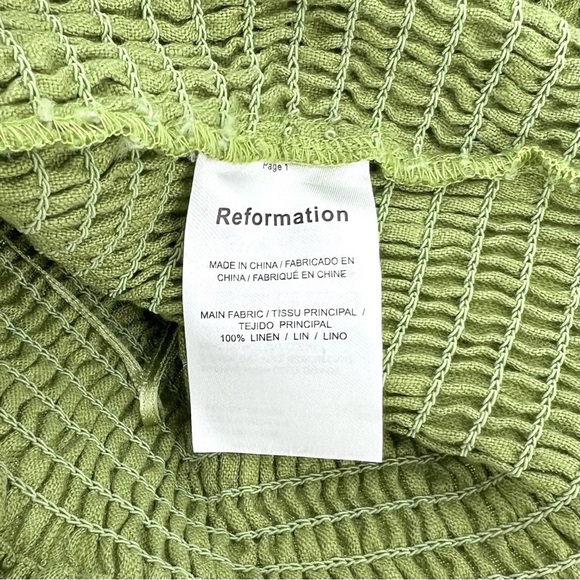 Reformation Vera Linen 2 Piece Set - Green Smocked Top & Matching Cropped Pants - Picture 6 of 12